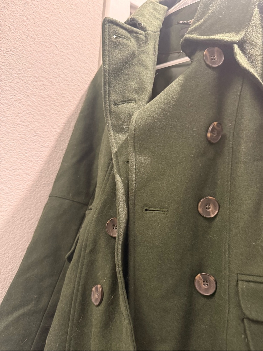 DKNY Olive Green Double-Breasted Wool Pea Coat - Picture 4 of 4